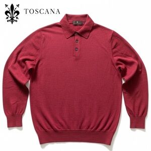 Toscano VTG Merino Wool Burgundy Wine Polo Knit Sweater Italian Preppy Mens Sz M